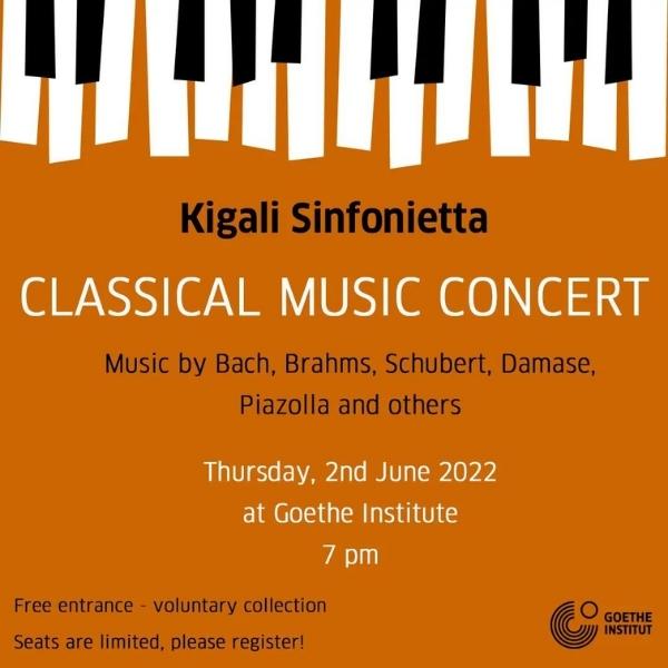 Flyer for Kigali Sinfonietta Classical Music Concert on 2nd June 2022 at 7pm